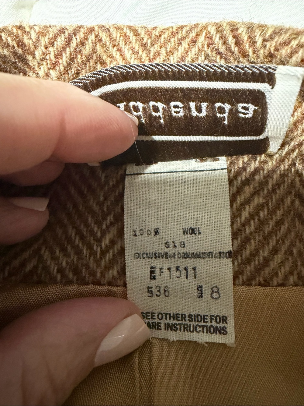 Women’s brown Herringbone 100% Wool Blazer - Picture 4 of 13